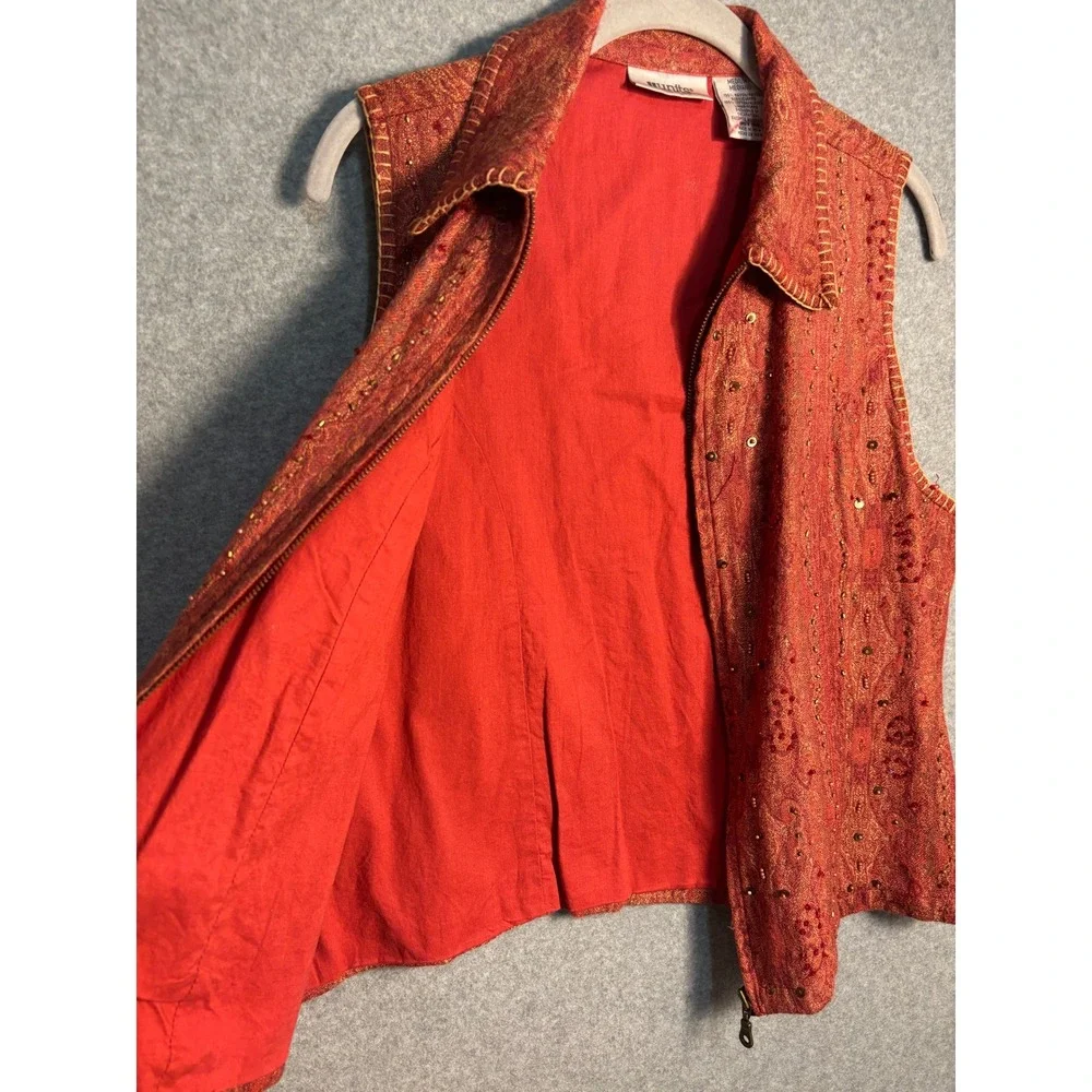 Vintage Units‎ Beaded Zip Vest Women Medium Boho Artsy Southwest Festival